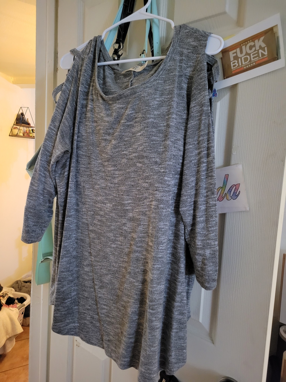 Terra & Sky Gray Marled Cold-Shoulder Tunic Size 1x